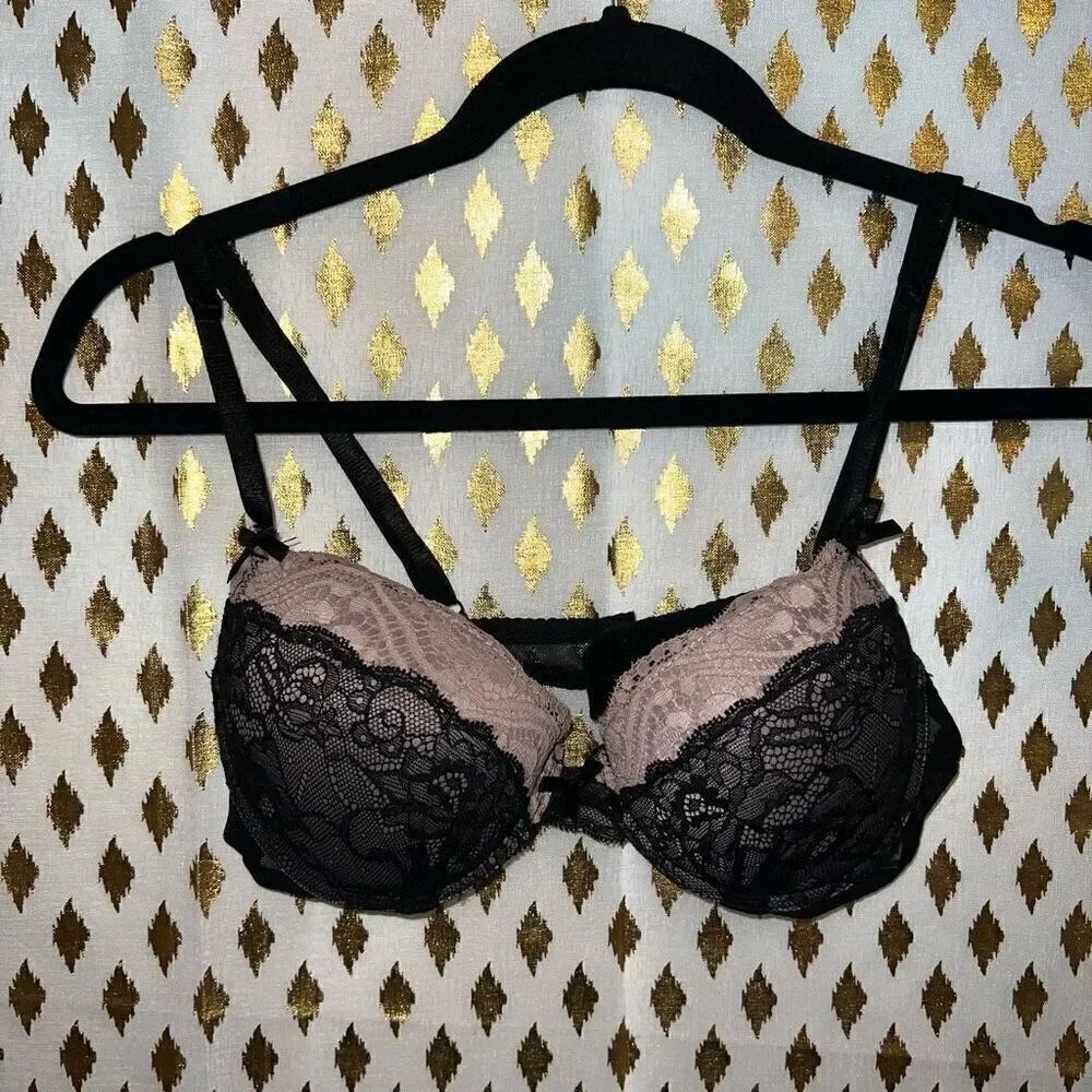 Push-up bra pink and black lace size 34D